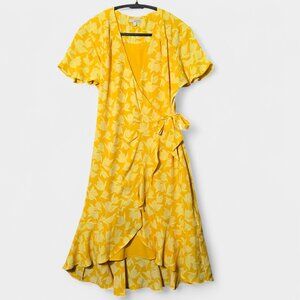Joie Amelian Floral Wrap Dress Yellow M Romantic Feminine Resort Garden Party